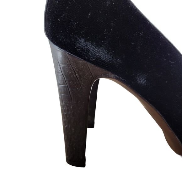 Stuart Weitzman Platform Pumps Size 8 1/2 N Black Velvet Fux Croc 4" Heel - Picture 8 of 11